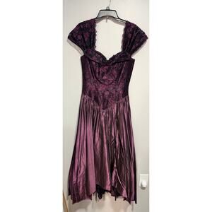 Loralie Original Purple Black Taffeta Dress 10 Womens VINTAGE Off the Shoulder